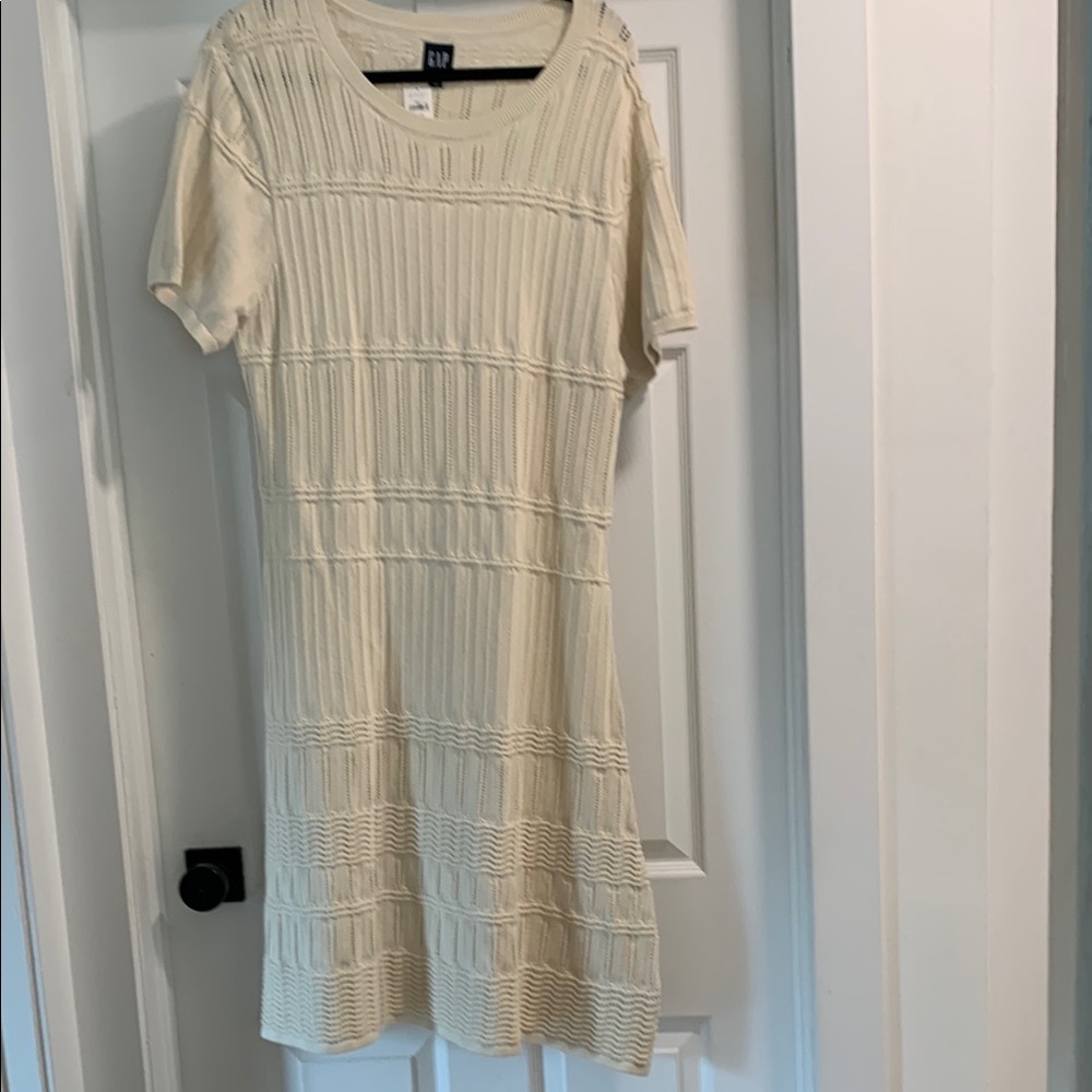 GAP Cream Ribbed Crew Neck Mini Dress